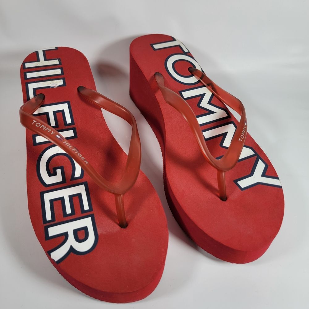 Tommy‎ Hilfiger Red Flip Flops Summer Sandals Size 7